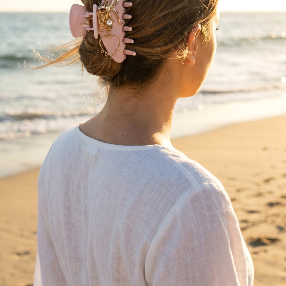 Malibu clip worn at the beach